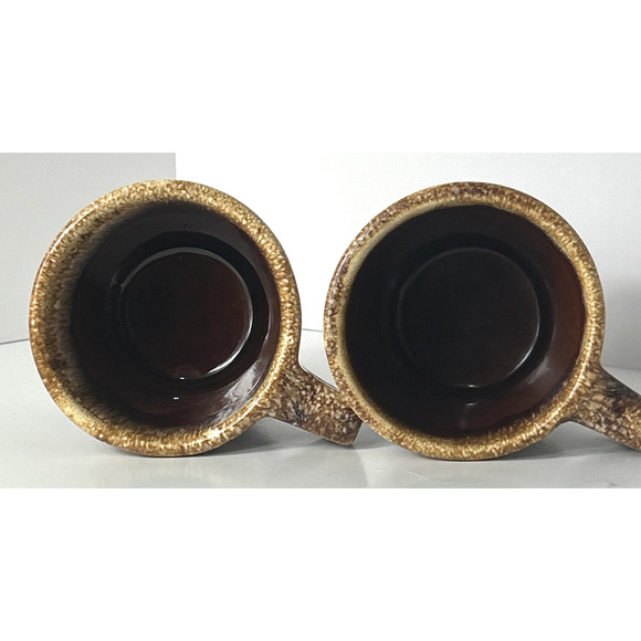 2 Vintage Hull Pottery Oven Proof Brown Drip Coffee Cocoa Tea Cups Mugs - Picture 7 of 10